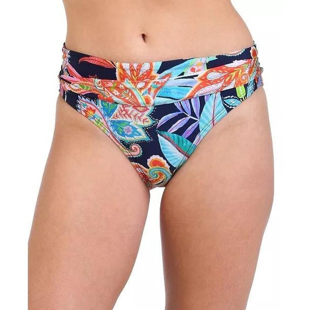 New La Blanca Womens Navy Paisley Floral Fold Over High Waist Bikini Bottoms 14
